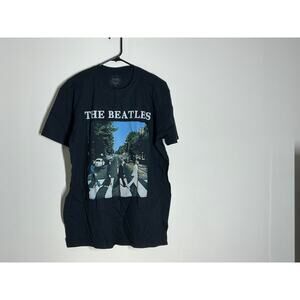 Mens BEATLES Shirt Size XL Black Abbey Road Black